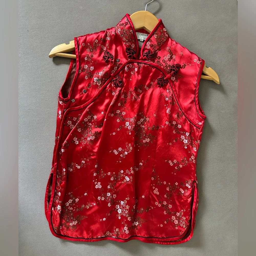 Traditional Mandarin top CATHAYA silk sz 32/sm red vintage beautiful condition - Picture 1 of 10